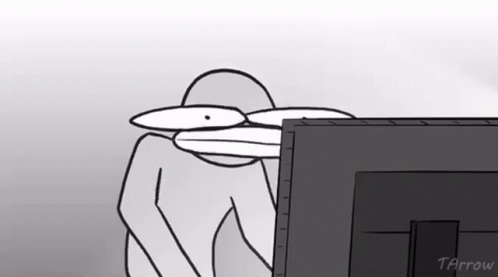 a cartoon of a person looking at a computer screen .