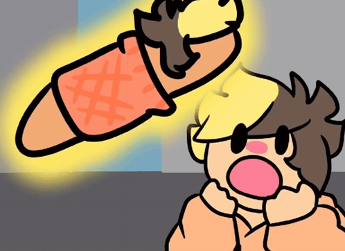 A Cartoon Of A Person Looking At An Ice Cream Cone With A Yellow Top GIF