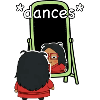 A Cartoon Of A Person Looking At Their Reflection In A Mirror With The Words " Dances " Written On It GIF