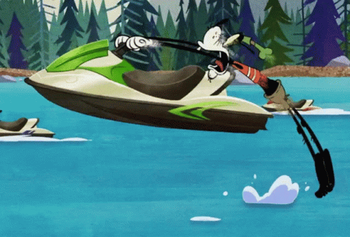 A Cartoon Of A Person On A Jet Ski GIF