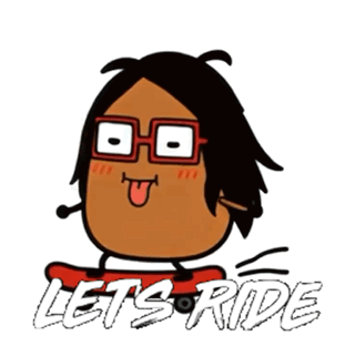 a cartoon of a person on a skateboard with the words let 's ride below it