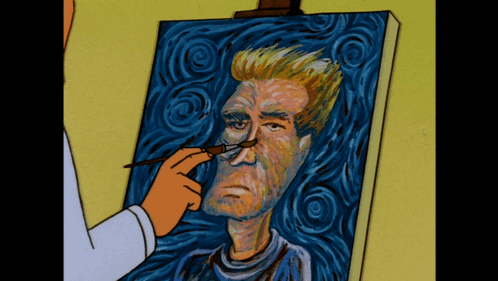 A Cartoon Of A Person Painting A Portrait Of A Man With A Brush GIF