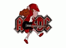 A Cartoon Of A Person Playing A Guitar In Front Of A Ac Dc Logo GIF