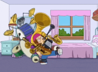 A Cartoon Of A Person Playing A Saxophone And Drums GIF