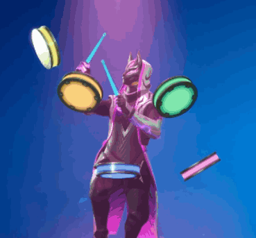 A Cartoon Of A Person Playing Drums With A Blue Background GIF
