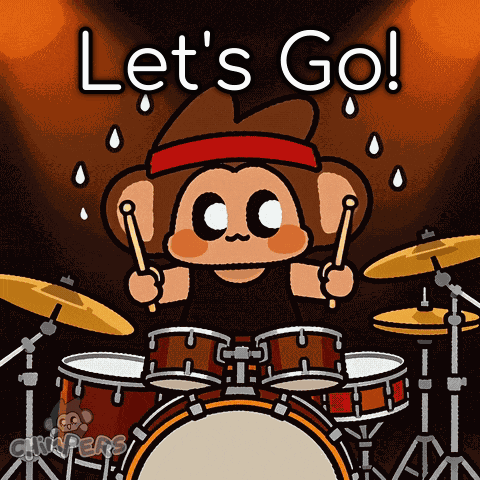 A Cartoon Of A Person Playing Drums With The Words Let 'S Go GIF