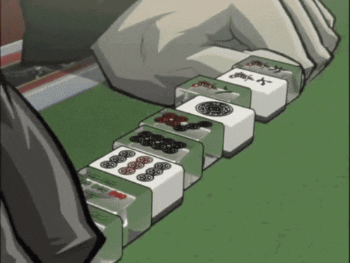 A Cartoon Of A Person Playing Mahjong With Chinese Characters On The Tiles GIF