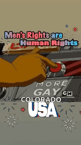 A Cartoon Of A Person Pressing A Button That Says More Gay Colorado Usa GIF