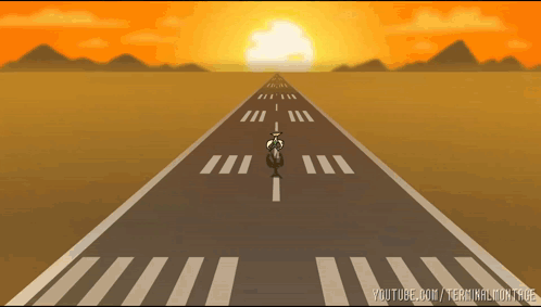 A Cartoon Of A Person Riding A Bike On A Road With The Words Youtube.com/terminalmontage Below GIF