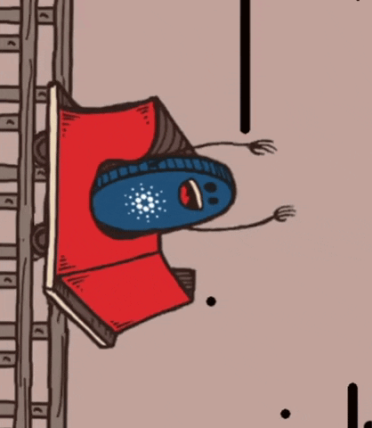 a cartoon of a person riding a roller coaster with a face on it