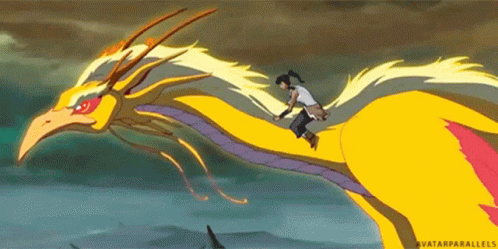 A Cartoon Of A Person Riding On The Back Of A Yellow Dragon GIF