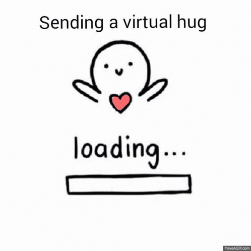 A Cartoon Of A Person Sending A Virtual Hug With A Loading Bar . GIF