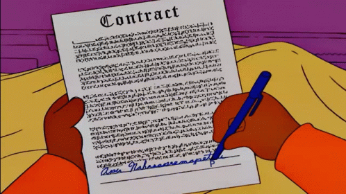 A Cartoon Of A Person Signing A Contract With A Pen GIF