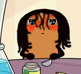 A Cartoon Of A Person Sitting At A Table With A Spoon GIF