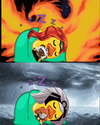 A Cartoon Of A Person Sleeping With A Duck On Their Head With The Letters Zzz Above Them GIF