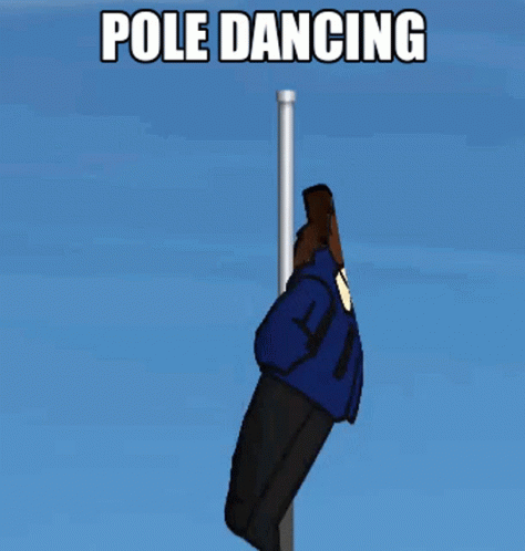 A Cartoon Of A Person Standing On A Pole With The Words Pole Dancing Above Them GIF