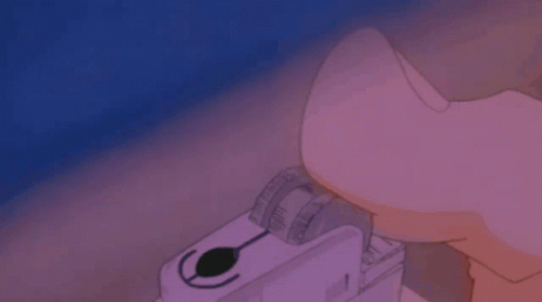 A Cartoon Of A Person Using A Sewing Machine With A Blue Background GIF