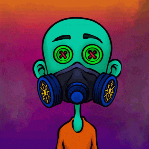 A Cartoon Of A Person Wearing A Gas Mask With Crossed Eyes GIF