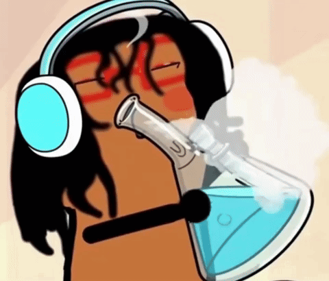 A Cartoon Of A Person Wearing Headphones And Smoking A Bong GIF