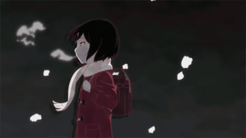 A Cartoon Of A Person With A Backpack Covering Their Face In The Dark GIF