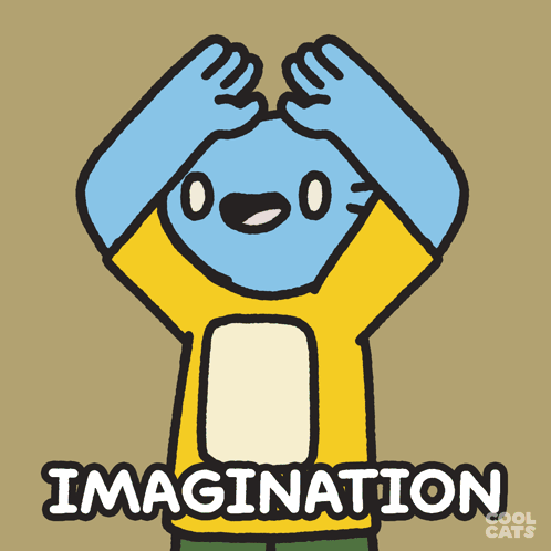 A Cartoon Of A Person With A Rainbow On Their Head And The Word Imagination Below It GIF