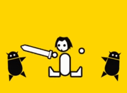 A Cartoon Of A Person With A Sword On Their Back Surrounded By Black Bugs GIF