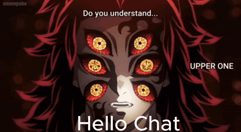 A Cartoon Of A Person With Many Eyes And The Words Hello Chat On The Bottom GIF