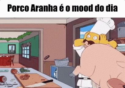 A Cartoon Of A Pig And A Chef With The Words Porco Aranha E O Mood Do Dia At The Top GIF