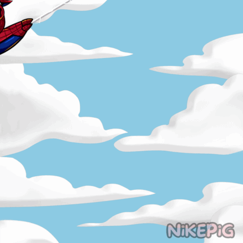 A Cartoon Of A Pig Dressed As Spider-Man Flying Through The Air GIF