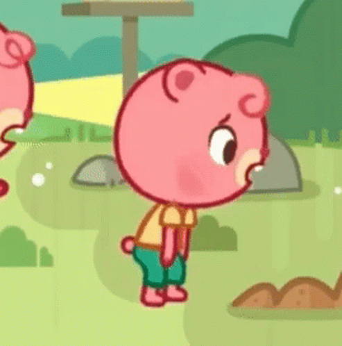 A Cartoon Of A Pig Standing In A Field GIF