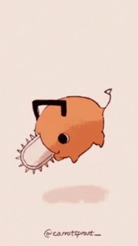 A Cartoon Of A Pig With A Chainsaw In Its Mouth And Tail . GIF