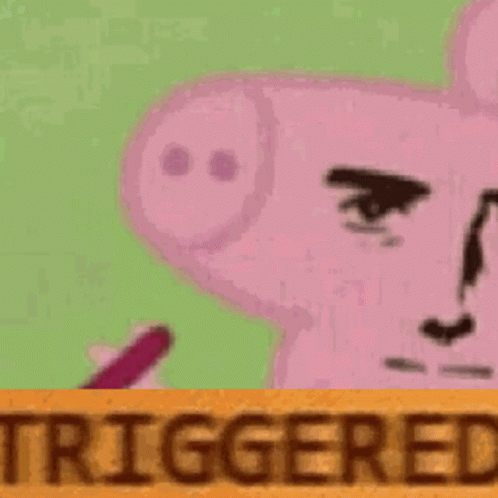 A Cartoon Of A Pig With A Pencil In Its Mouth And The Word Triggered On The Bottom . GIF