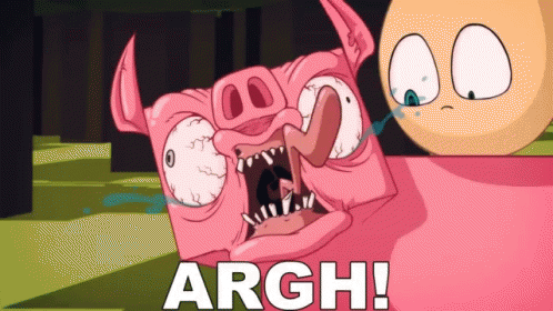 A Cartoon Of A Pig With Its Mouth Open And The Words Argh Written Below It GIF