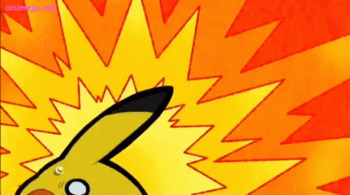 A Cartoon Of A Pikachu With A Yellow Lightning Bolt Behind Him GIF