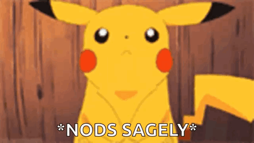 A Cartoon Of A Pikachu With The Words `` Nods Sagely '' Written On It . GIF