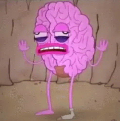 Pink Cartoon Brain Holding Coffee Cup GIF