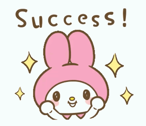 a cartoon of a pink bunny says success