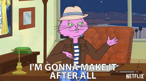 a cartoon of a pink cat saying i 'm gonna make it after all by netflix