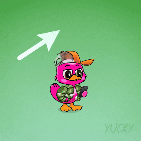 A Cartoon Of A Pink Duck Holding A Cell Phone With The Word Bull Written Above It GIF
