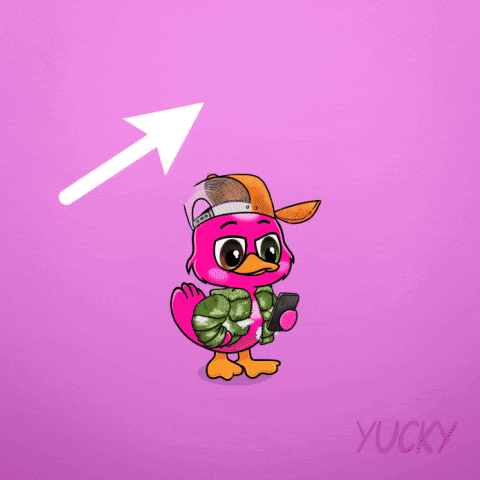 A Cartoon Of A Pink Duck Wearing A Baseball Cap And Holding A Cell Phone GIF