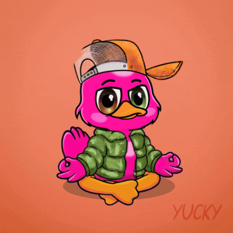 A Cartoon Of A Pink Duck Wearing A Hat And A Green Jacket GIF