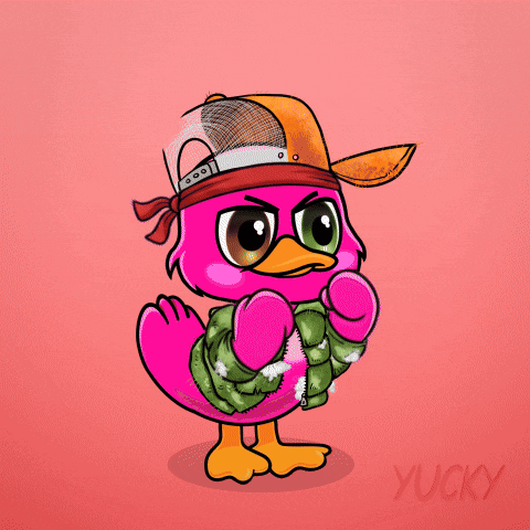 A Cartoon Of A Pink Duck Wearing A Hat And Jacket GIF
