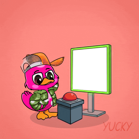 A Cartoon Of A Pink Duck With The Letter H Above Its Head GIF