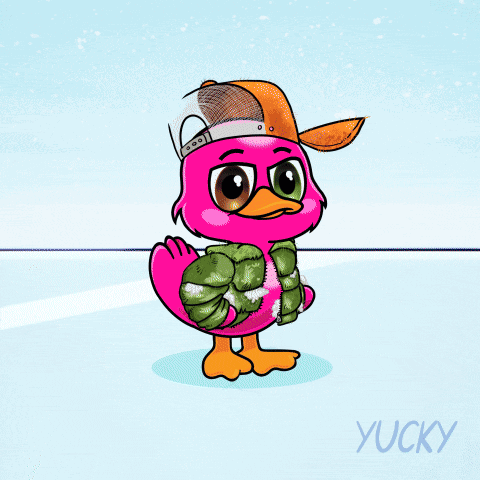a cartoon of a pink duck with the words " you 're cooked " written above it