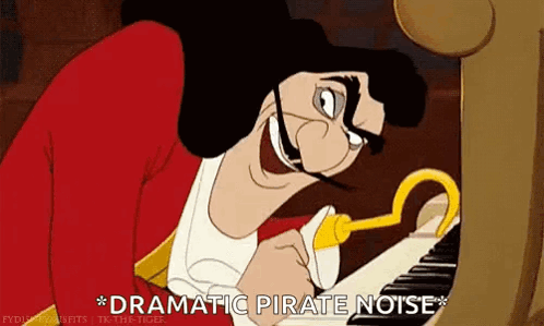A Cartoon Of A Pirate Playing A Piano And Saying Dramatic Pirate Noise GIF
