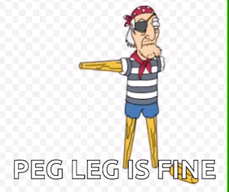 A Cartoon Of A Pirate With The Words Peg Leg Is Fine Below Him GIF