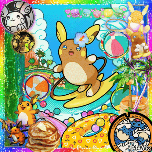 Pokemon Riding Surfboard With Pancakes GIF
