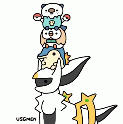 A Cartoon Of A Pokemon Stacked On Top Of Each Other GIF