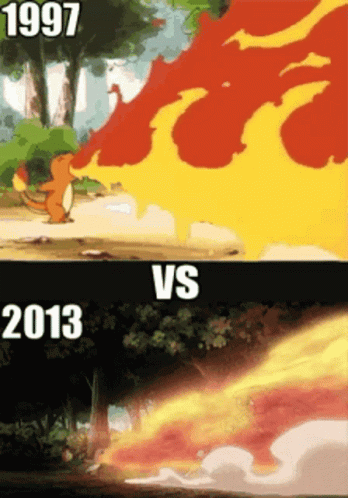 A Cartoon Of A Pokemon With Fire Coming Out Of Its Mouth And The Year 2013 GIF