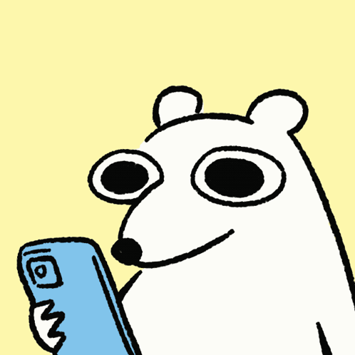 A Cartoon Of A Polar Bear Holding A Blue Phone GIF